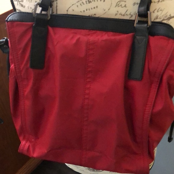 Burberry Authentic Nylon Leather Tote In Red w/ Black Buckleigh As-is condition - Picture 3 of 9
